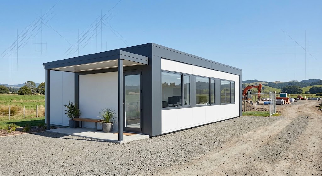 Prefab office cabin on a construction site